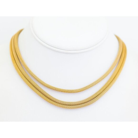 15 inch, Vintage Gold Tone Multi Strand Foxtail Chain Choker Necklace - E1 - Picture 1 of 3
